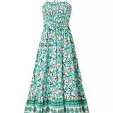 Floral Print Smocked Chest Halter Neck Maxi Dress