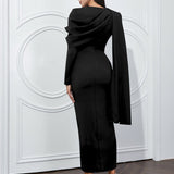 Asymmetric Long Sleeve Belted Dress
