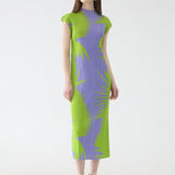 Pleated Sleeveless Turtleneck Slim Fit Dress