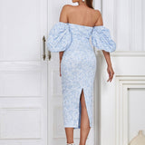 Strapless Vintage Puff Sleeve Dress