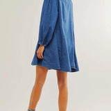 Button-Detail Denim Dress