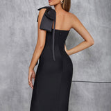 Sexy One Shoulder Cut Out Slit Dress