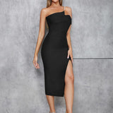 Asymmetric Pearl Strap Backless Dress