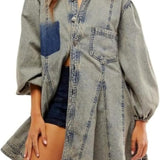 Button-Detail Denim Dress