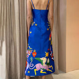 Summer Sexy Satin Backless Printed Sleeveless Midi Dress