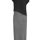 Round Neck Pleated Color Block Midi Dress