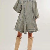 Button-Detail Denim Dress