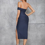 Asymmetric Pearl Strap Backless Dress