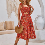 Fashion Printed Cutout Sleeveless Casual Dress