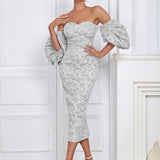Strapless Vintage Puff Sleeve Dress