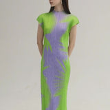 Pleated Sleeveless Turtleneck Slim Fit Dress