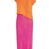 Round Neck Pleated Color Block Midi Dress
