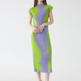 Pleated Sleeveless Turtleneck Slim Fit Dress