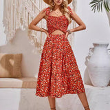 Fashion Printed Cutout Sleeveless Casual Dress