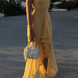 Apricot Ruffled Front Gown