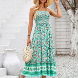 Floral Print Smocked Chest Halter Neck Maxi Dress