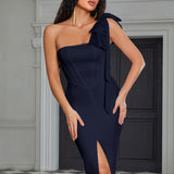 Sexy One Shoulder Cut Out Slit Dress