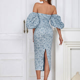 Strapless Vintage Puff Sleeve Dress