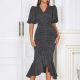 Fitted Ruffle Hem Dress