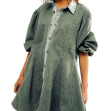 Button-Detail Denim Dress