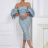 Strapless Vintage Puff Sleeve Dress