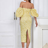 Strapless Vintage Puff Sleeve Dress