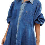 Button-Detail Denim Dress