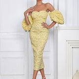 Strapless Vintage Puff Sleeve Dress