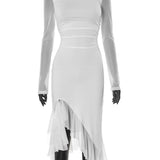 Sheer Ruffle Slit Gown