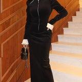 Contrast Collar Zipper Dress