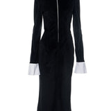 Contrast Collar Zipper Dress
