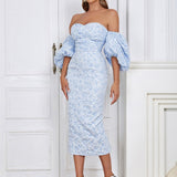 Strapless Vintage Puff Sleeve Dress