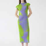 Pleated Sleeveless Turtleneck Slim Fit Dress
