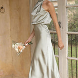 Curve Satin Ruched Halter Neck Maxi Dress In Orchid