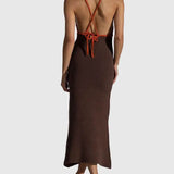 Knitted Suspender Halterneck V-Neck Backless Sexy Midi Dress