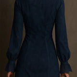 Vintage Blue Suede Lace Trim Mini Dress