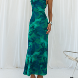 Calista Green Bloom Cowl Neck Slip Maxi Dress