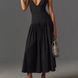 Sleeveless Linen Drop-Waist Midi Dress