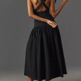 Sleeveless Linen Drop-Waist Midi Dress