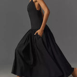 Sleeveless Linen Drop-Waist Midi Dress