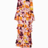 Floral Print Shirt Ruffle Cake Maxi Dress