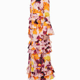 Floral Print Shirt Ruffle Cake Maxi Dress