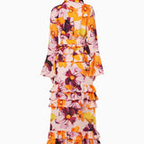 Floral Print Shirt Ruffle Cake Maxi Dress