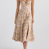 Rose Print Herringbone Slip Dress