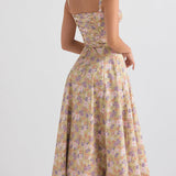 Rose Print Herringbone Slip Dress