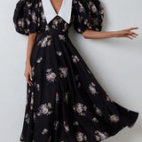 Black French Maxi Doll Collar Midi Dress