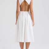 Stylish And Elegant Solid Color Round Neck Backless Sleeveless Midi Dress