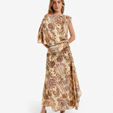 Asymmetric Sleeve Print Midi Dress