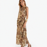 Asymmetric Sleeve Print Midi Dress