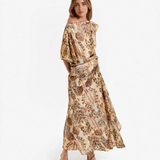 Asymmetric Sleeve Print Midi Dress